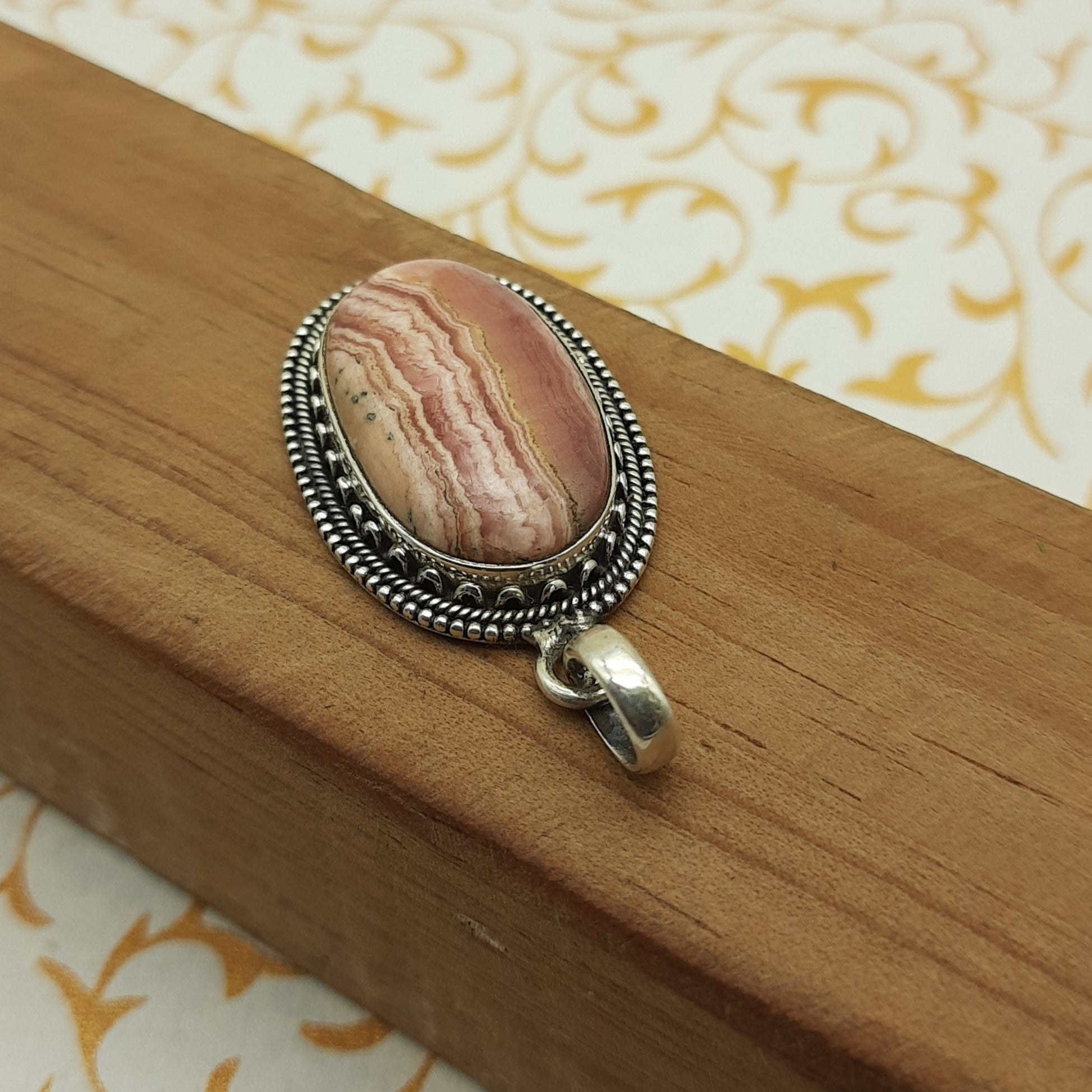 Rhodochrosite Pendant in 925 Sterling Silver – Natural Pink Gemstone Handmade Elegant Jewelry
