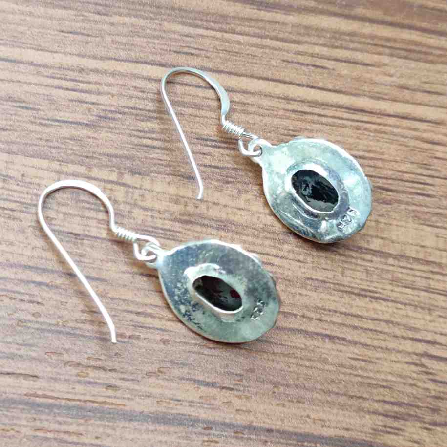 Handmade 925 Silver Oval Gemstone Earrings