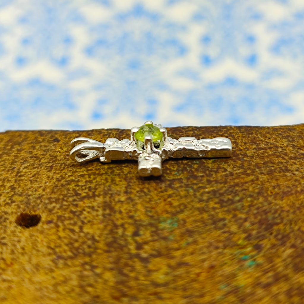 Citrine Christian Cross Nepali Bohemian Silver Pendant