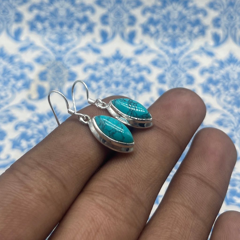 Boho Marquise Shape Turquoise Silver Earrings – Elegant Everyday Wear