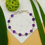Handmade 925 Silver Amethyst Round Cabochon Bracelet