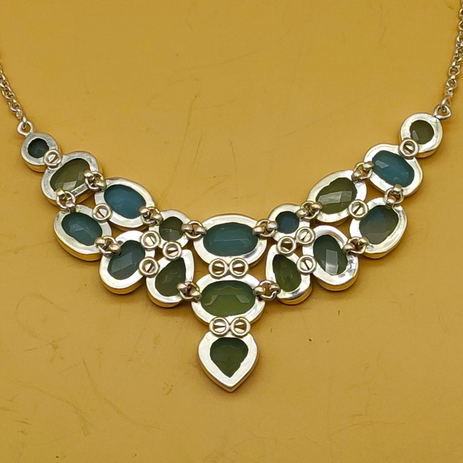 Aqua Chalcedony 925 Silver Boho Necklace Handmade Gift