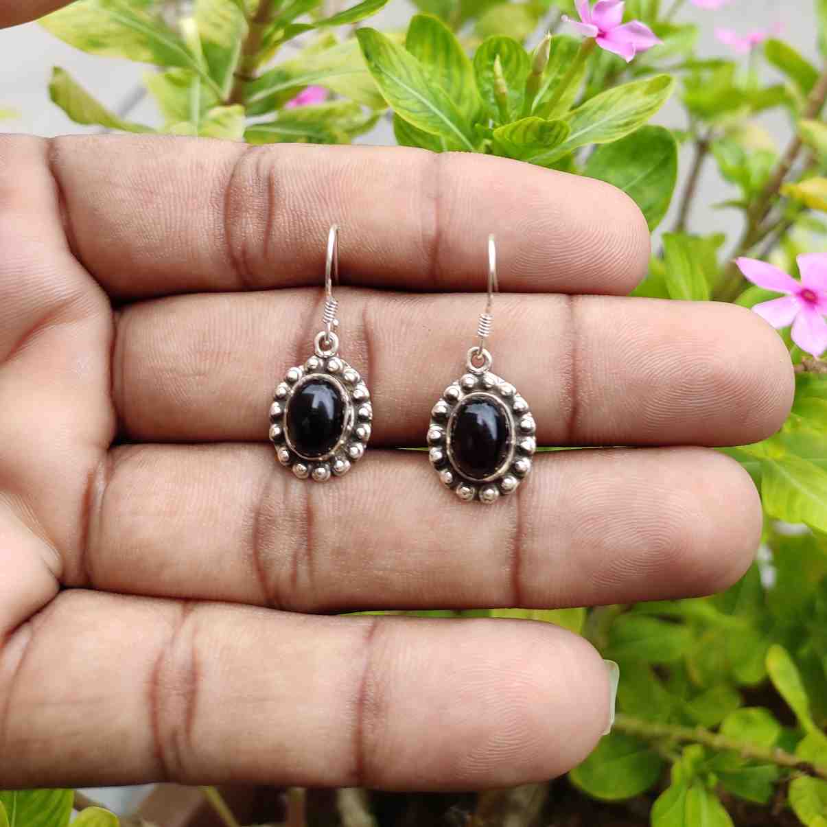 Handmade 925 Silver Oval Gemstone Earrings