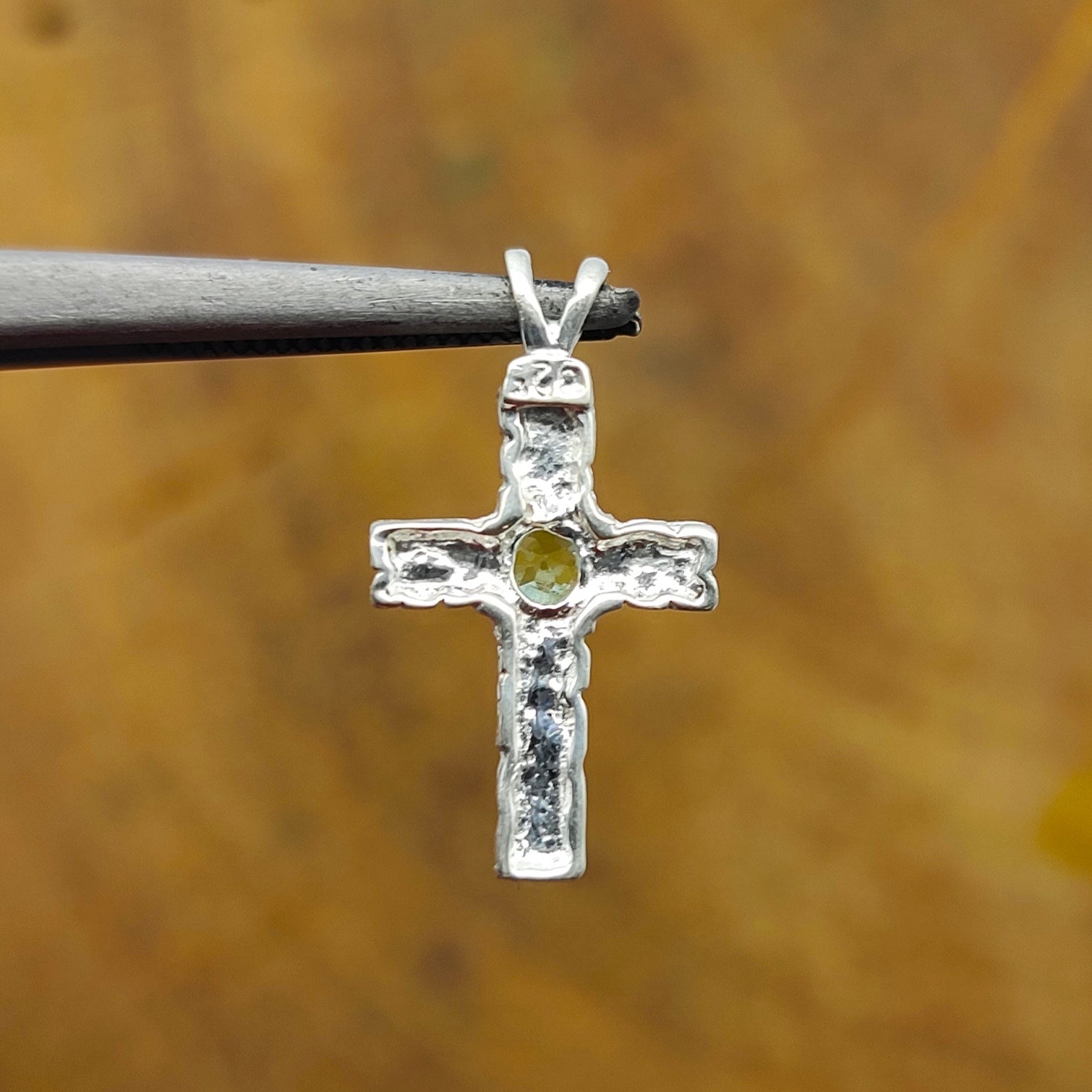 Citrine Christian Cross Nepali Bohemian Silver Pendant