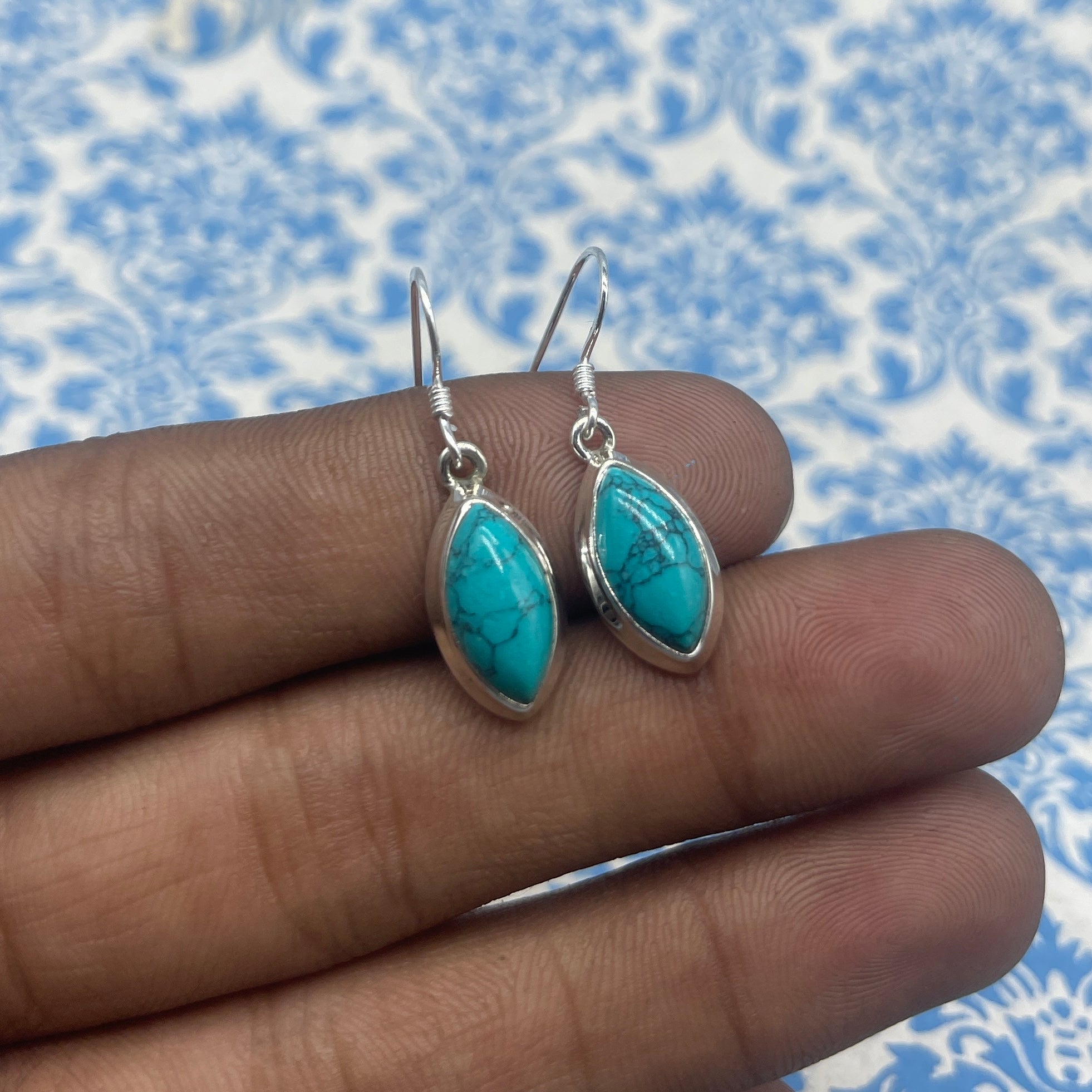 Boho Marquise Shape Turquoise Silver Earrings – Elegant Everyday Wear
