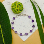 Handmade 925 Silver Amethyst Round Cabochon Bracelet