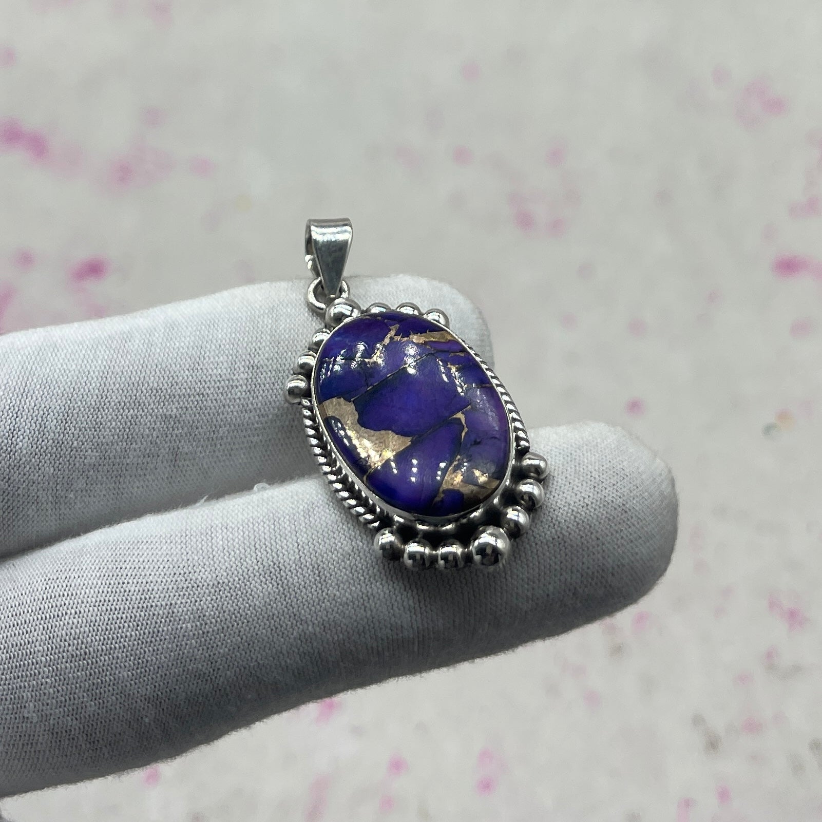 Purple Dahlia Turquoise 925 Sterling Silver Pendant – Designer Festival Pendant