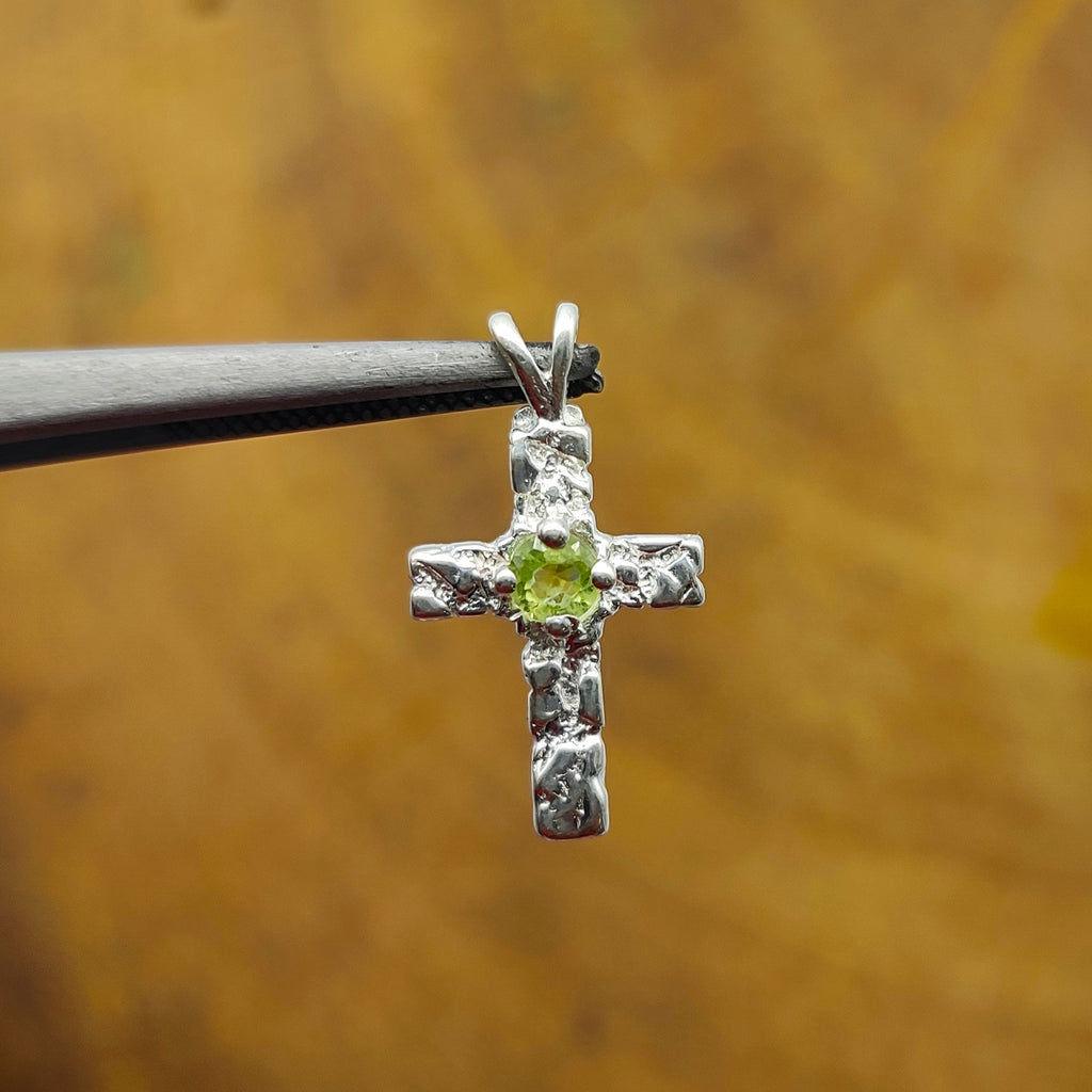 Citrine Christian Cross Nepali Bohemian Silver Pendant