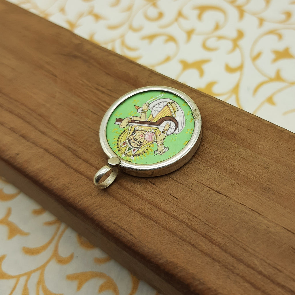Goddess Saraswati Hand-Painted Pendant in 925 Sterling Silver – Wisdom & Art Jewelry