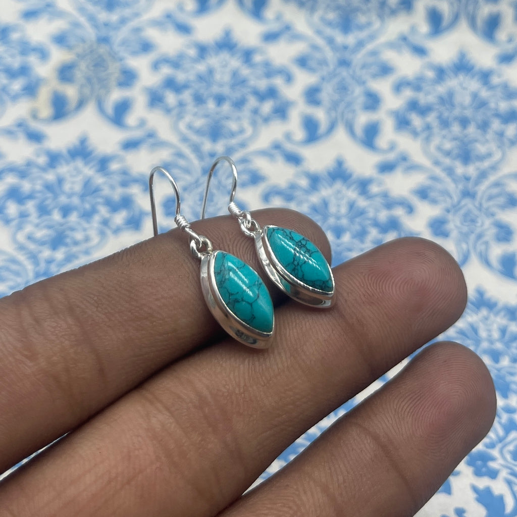 Boho Marquise Shape Turquoise Silver Earrings – Elegant Everyday Wear