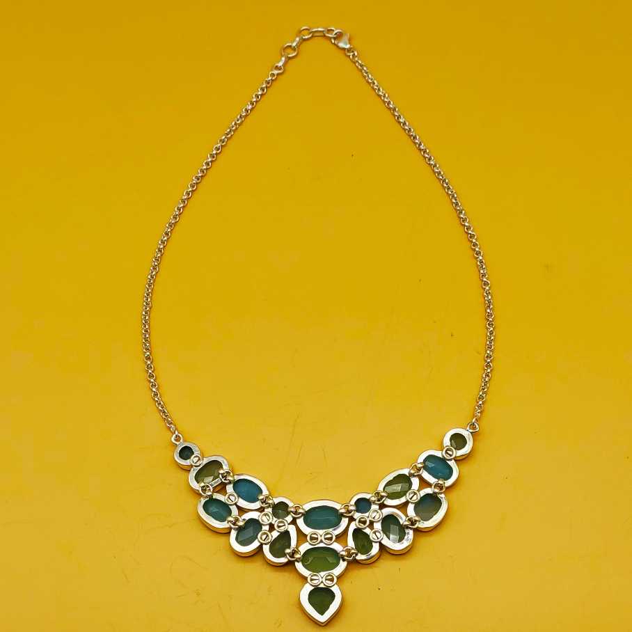 Aqua Chalcedony 925 Silver Boho Necklace Handmade Gift