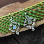Rainbow Moonstone Dangle Earring in 925 Silver