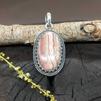 Oval Rhodochrosite 925 Silver Pendant Artisan Necklace Wholesale