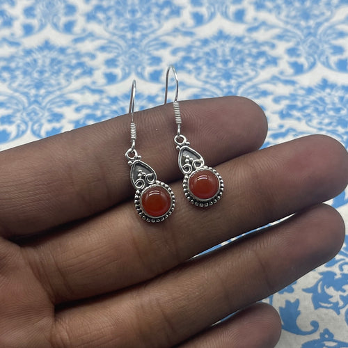 925 Silver Carnelian Earrings – Elegant Round  Gemstone Design