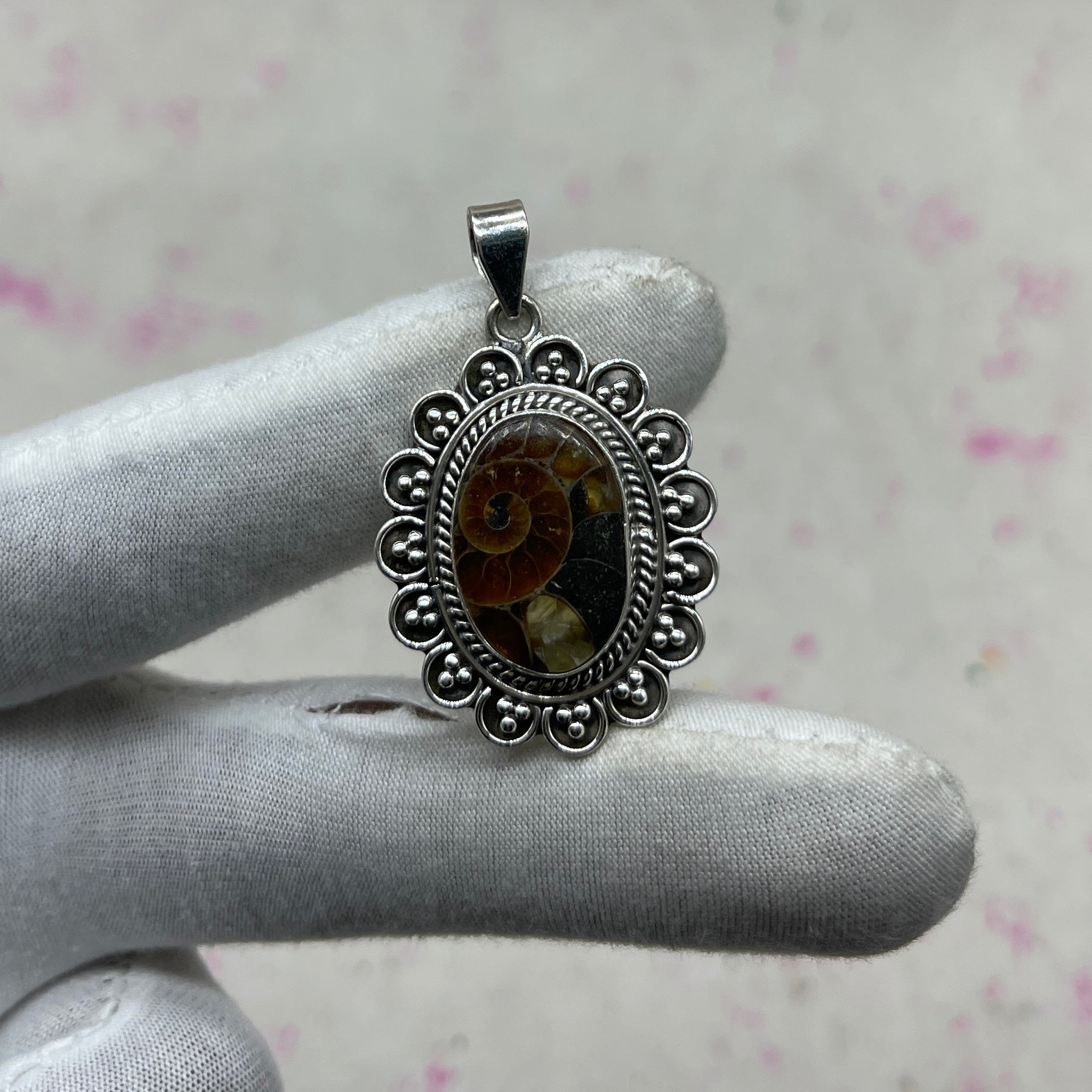 Ammonite Shell 925 Sterling Silver Handmade Pendant | Natural Fossil Jewelry