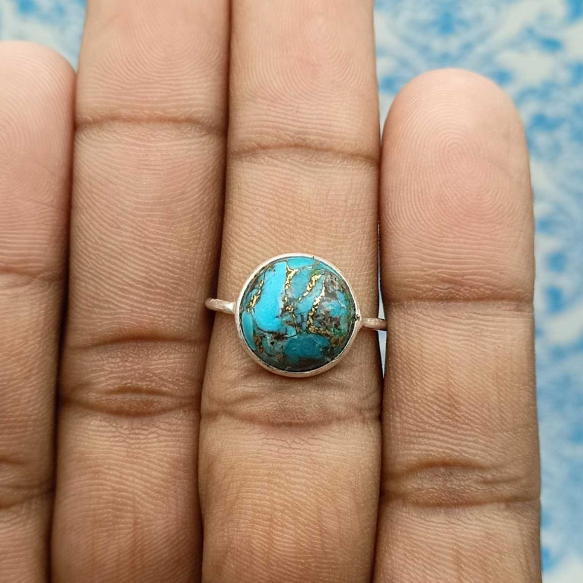 Blue Mohave Turquoise 925 Sterling Silver Gift Ring For Girls
