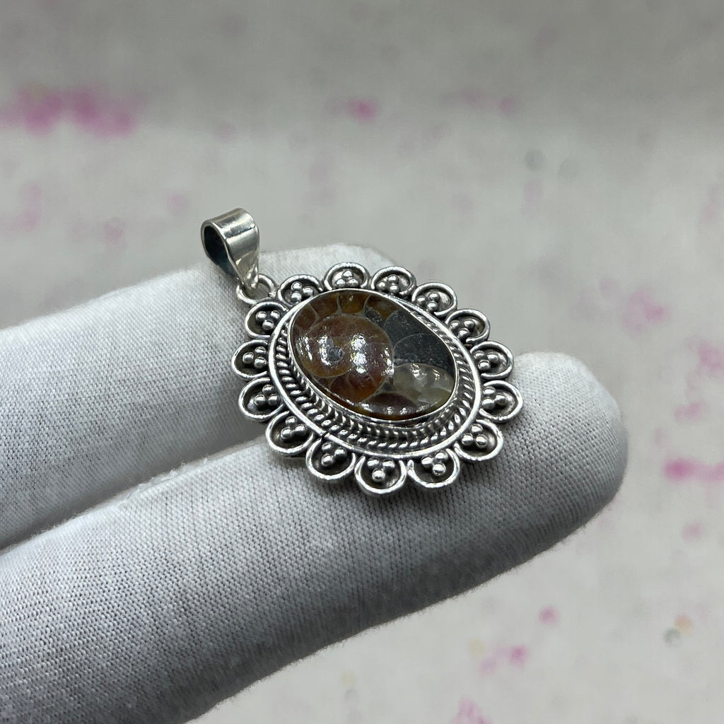 Ammonite Shell 925 Sterling Silver Handmade Pendant | Natural Fossil Jewelry