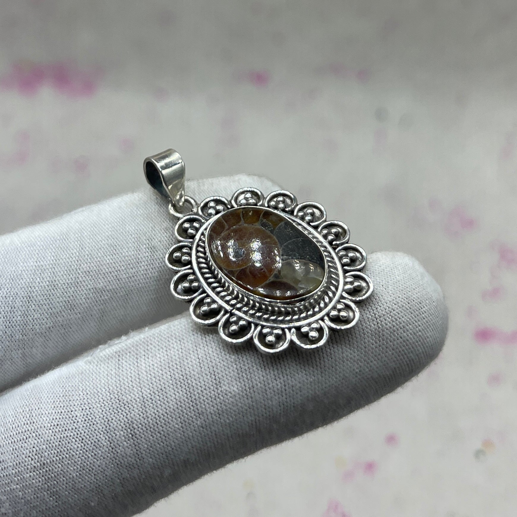 Ammonite Shell 925 Sterling Silver Handmade Pendant | Natural Fossil Jewelry