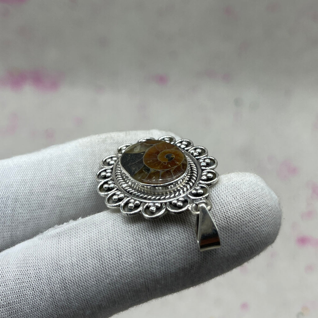 Ammonite Shell 925 Sterling Silver Handmade Pendant | Natural Fossil Jewelry