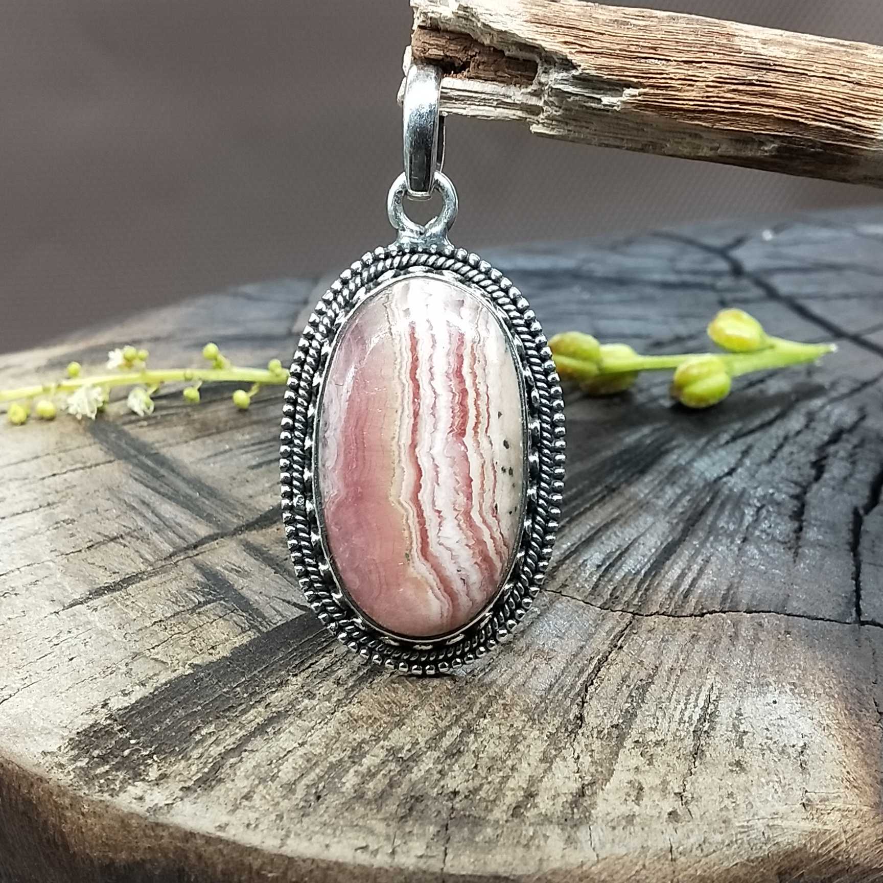 Oval Rhodochrosite 925 Silver Pendant Artisan Necklace Wholesale