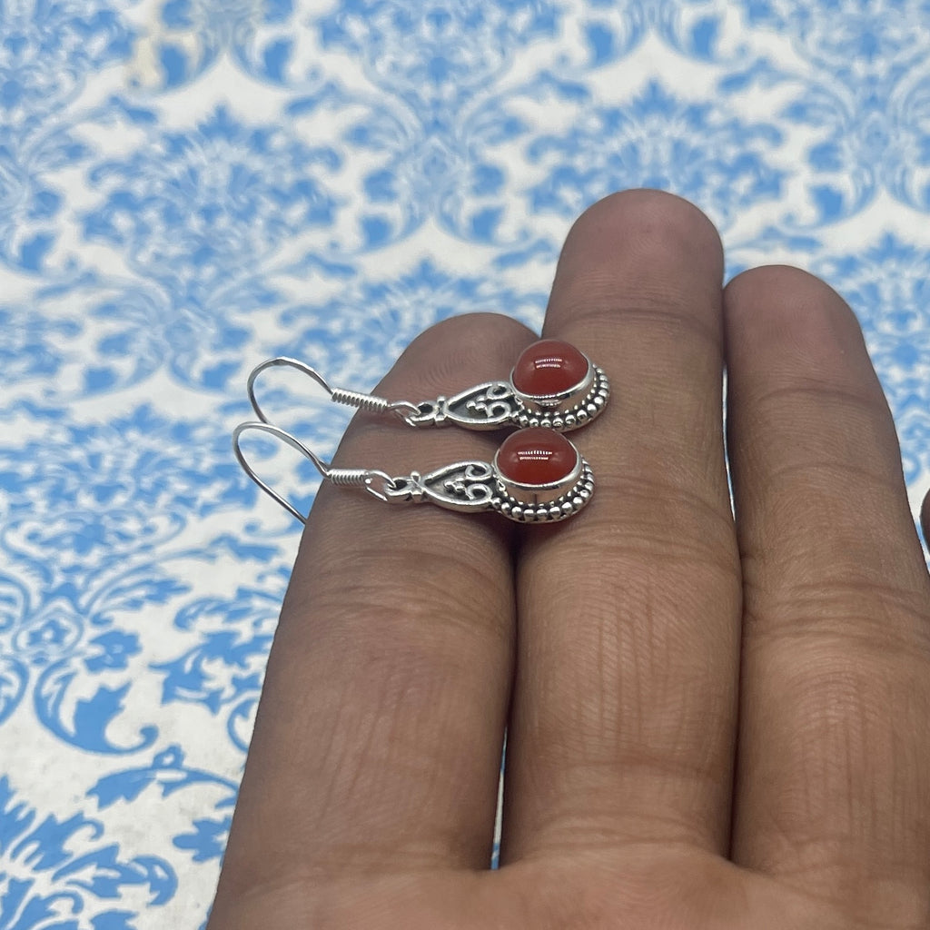 925 Silver Carnelian Earrings – Elegant Round  Gemstone Design