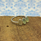 Marquise Prehnite Triple Stone Bezel Thin 925 Silver Ring Gift For Girls