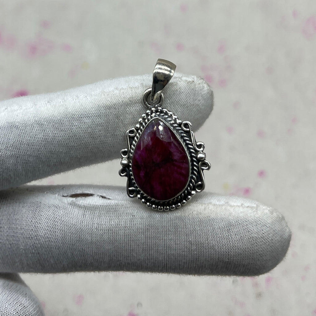 Dyed Ruby 925 Sterling Silver Handmade Pendant | Artisan Silver Pendant