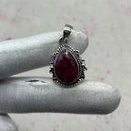 Dyed Ruby 925 Sterling Silver Handmade Pendant | Artisan Silver Pendant