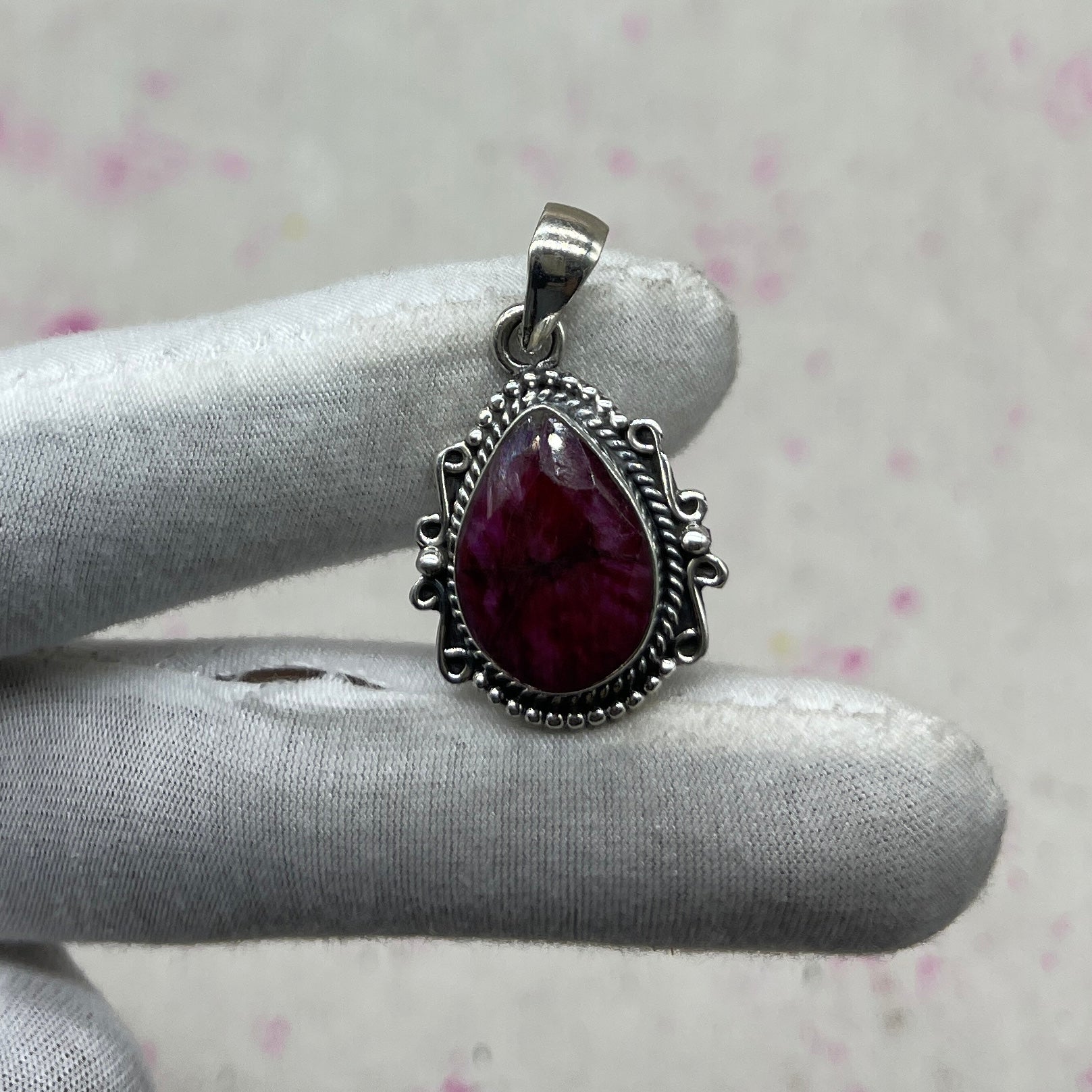 Dyed Ruby 925 Sterling Silver Handmade Pendant | Artisan Silver Pendant