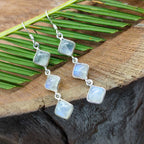 925 Sterling Silver Rainbow Moonstone Square Drop Earrings