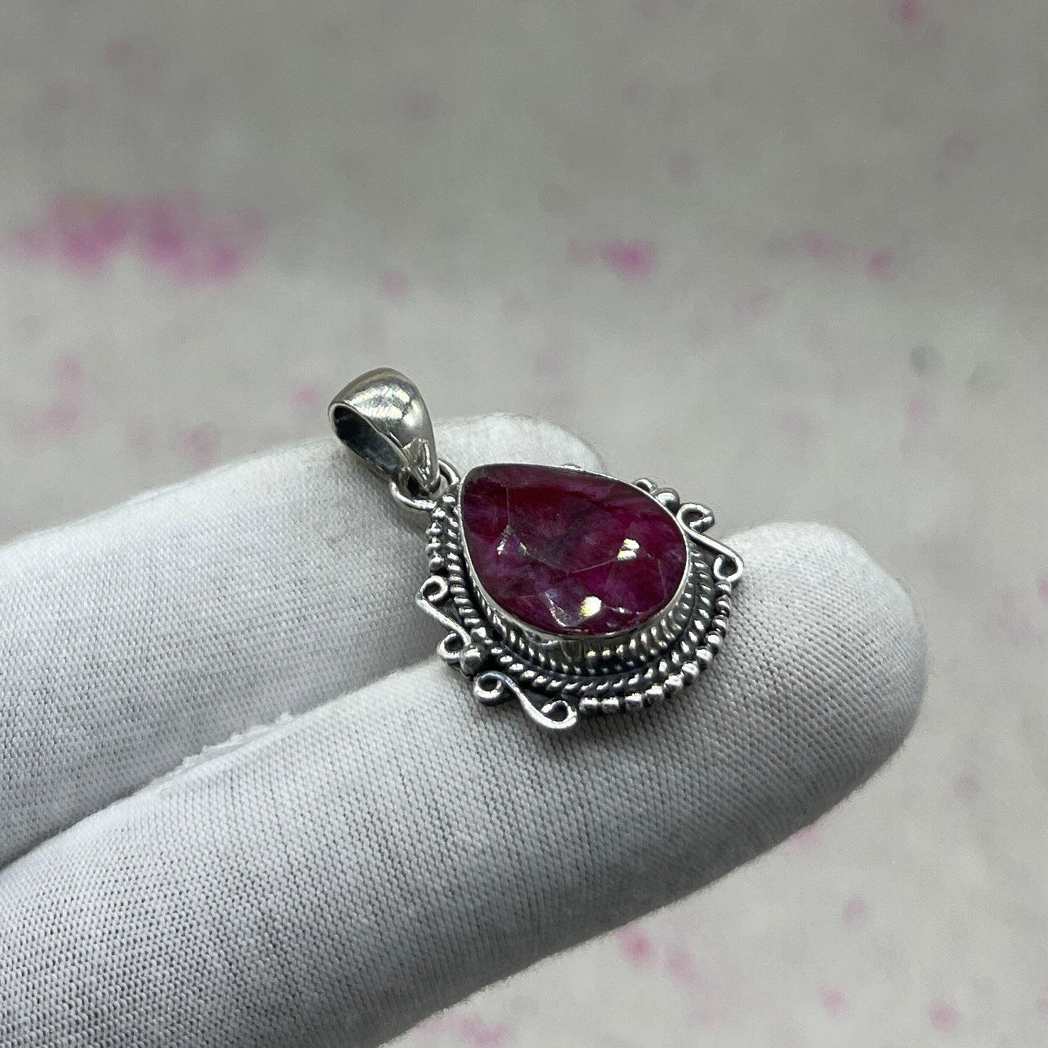 Dyed Ruby 925 Sterling Silver Handmade Pendant | Artisan Silver Pendant