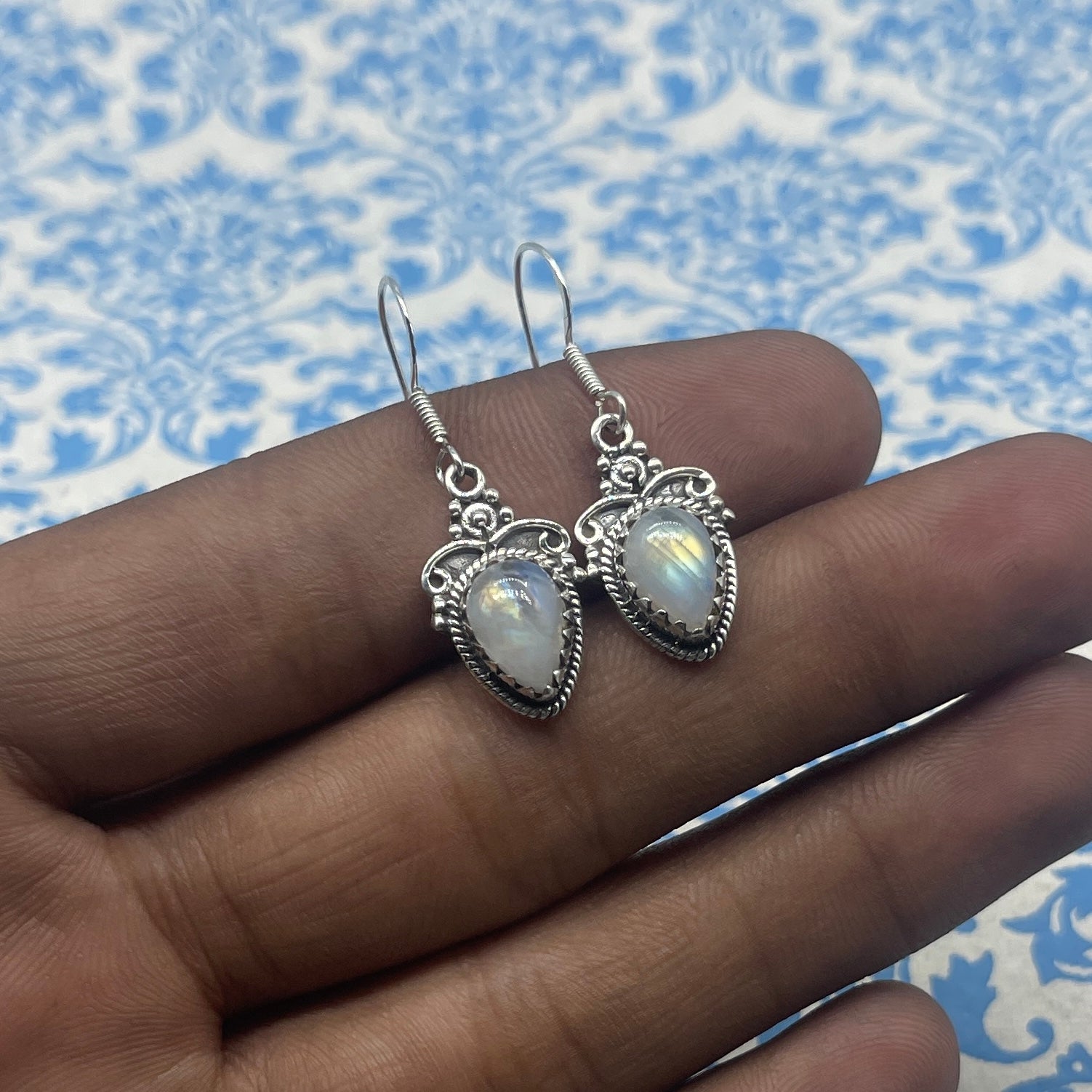 925 Sterling Silver Minimalist Moonstone Drop Earrings