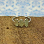 Marquise Prehnite Triple Stone Bezel Thin 925 Silver Ring Gift For Girls