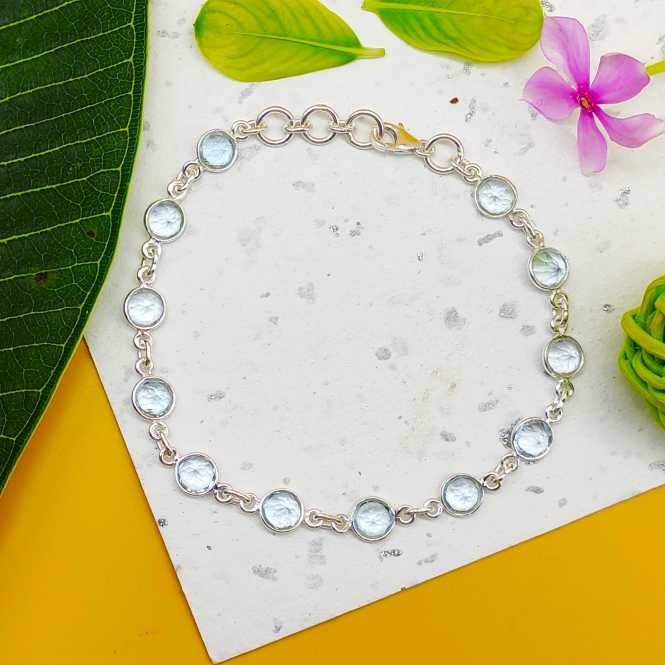 Elegant Artisan Silver Aquamarine Round Shape Bracelet Jewelry