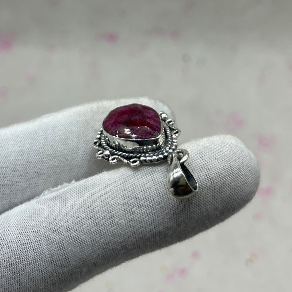 Dyed Ruby 925 Sterling Silver Handmade Pendant | Artisan Silver Pendant
