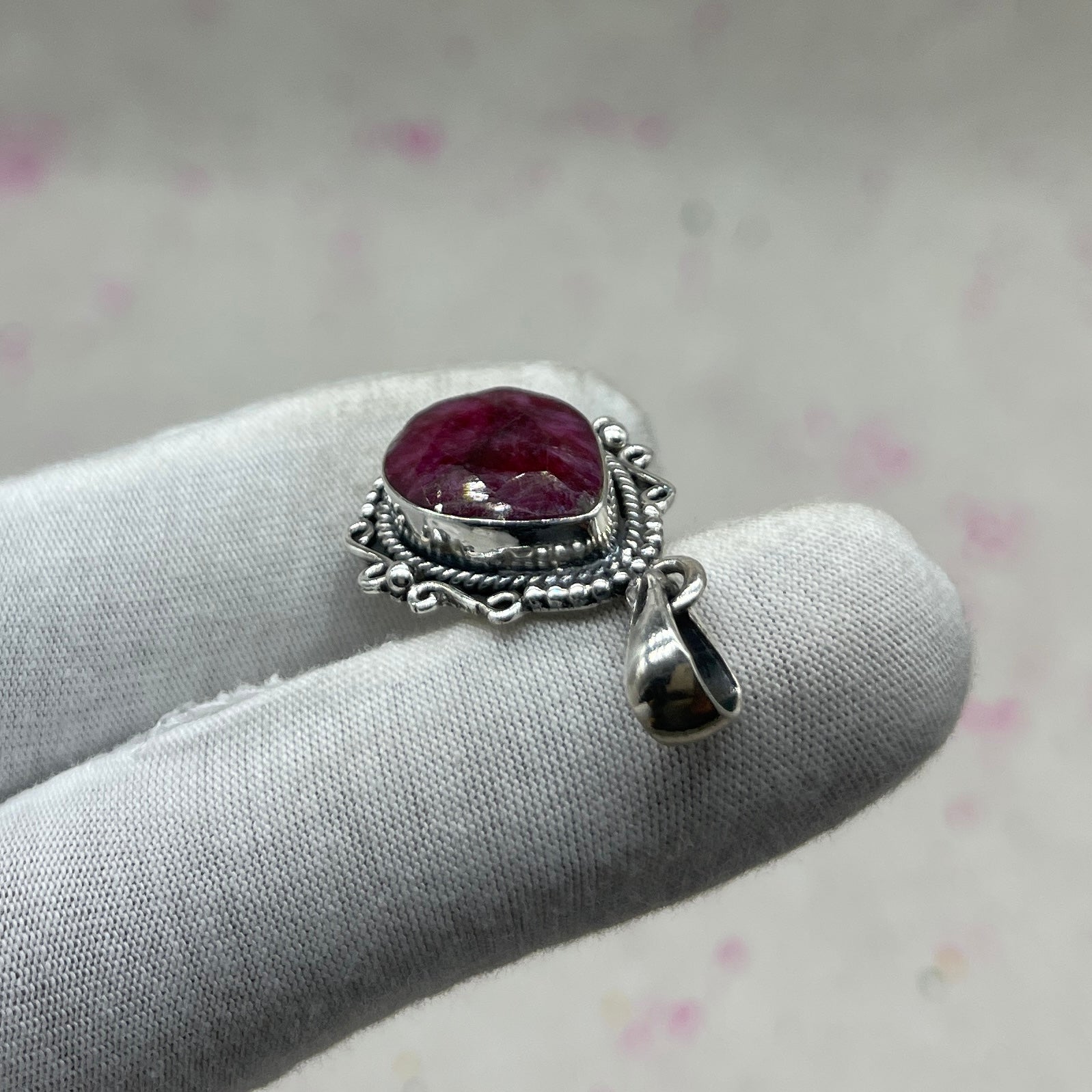 Dyed Ruby 925 Sterling Silver Handmade Pendant | Artisan Silver Pendant
