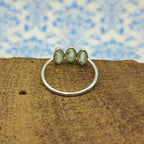 Marquise Prehnite Triple Stone Bezel Thin 925 Silver Ring Gift For Girls