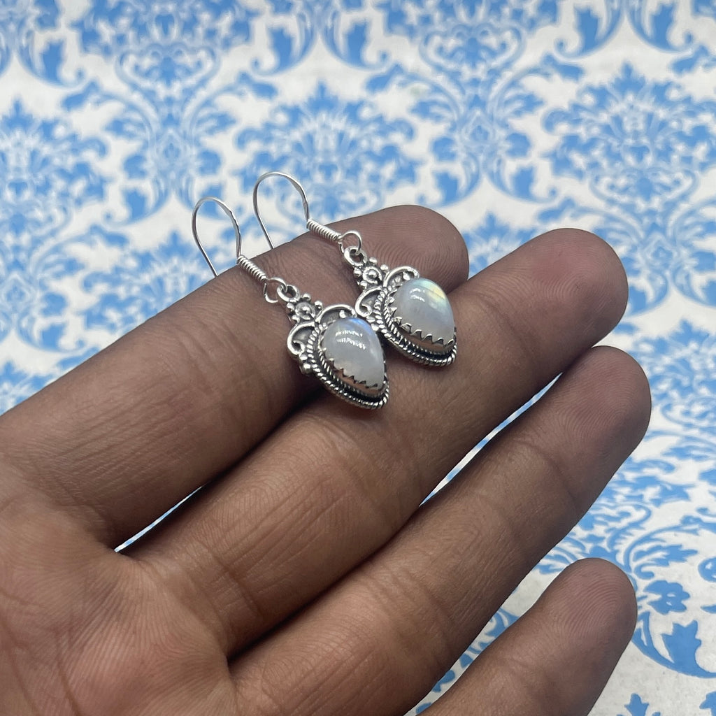 925 Sterling Silver Minimalist Moonstone Drop Earrings
