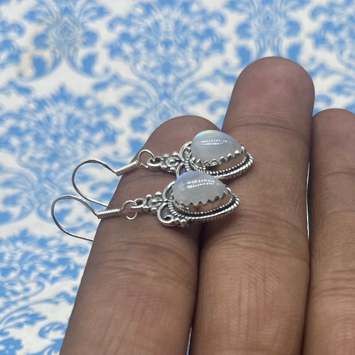 925 Sterling Silver Minimalist Moonstone Drop Earrings