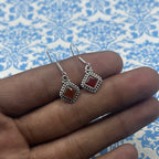 Sterling Silver Carnelian Earrings – Elegant Square Gemstone Design