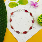925 Silver Bezel Work Drop Garnet Gemstone Bracelet