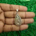 Rutilated Quartz Pendant in 925 Sterling Silver – Natural Golden Rutile Gemstone Statement Jewelry