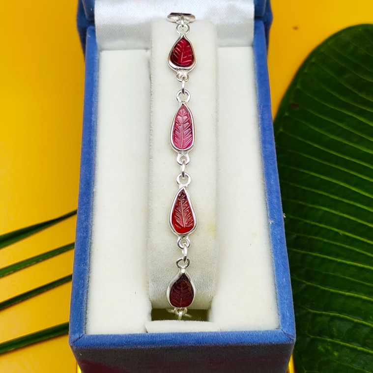 925 Silver Bezel Work Drop Garnet Gemstone Bracelet