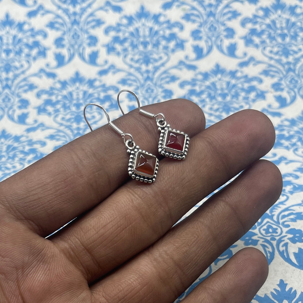 Sterling Silver Carnelian Earrings – Elegant Square Gemstone Design