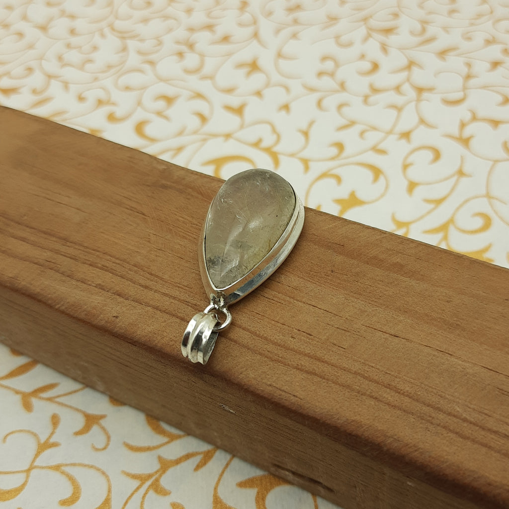 Rutilated Quartz Pendant in 925 Sterling Silver – Natural Golden Rutile Gemstone Statement Jewelry
