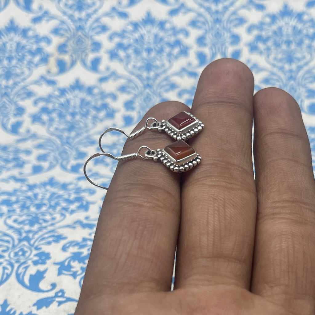 Sterling Silver Carnelian Earrings – Elegant Square Gemstone Design