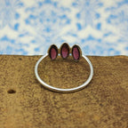 Minimal Triple Stone Garnet Marquise 925 Silver Ring Gift