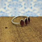 Minimal Triple Stone Garnet Marquise 925 Silver Ring Gift