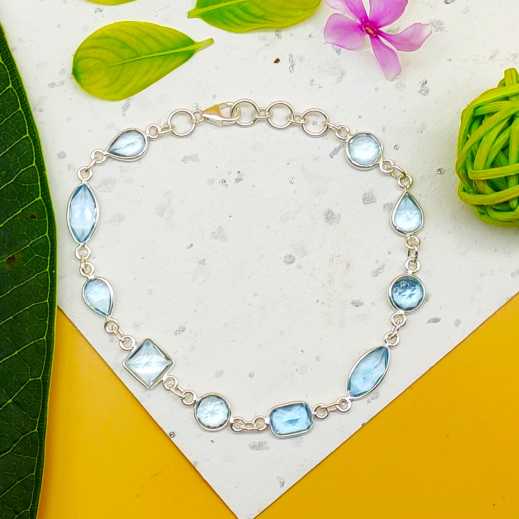 Handmade Sterling Silver 925 Blue Topaz Multi Shape Bracelet