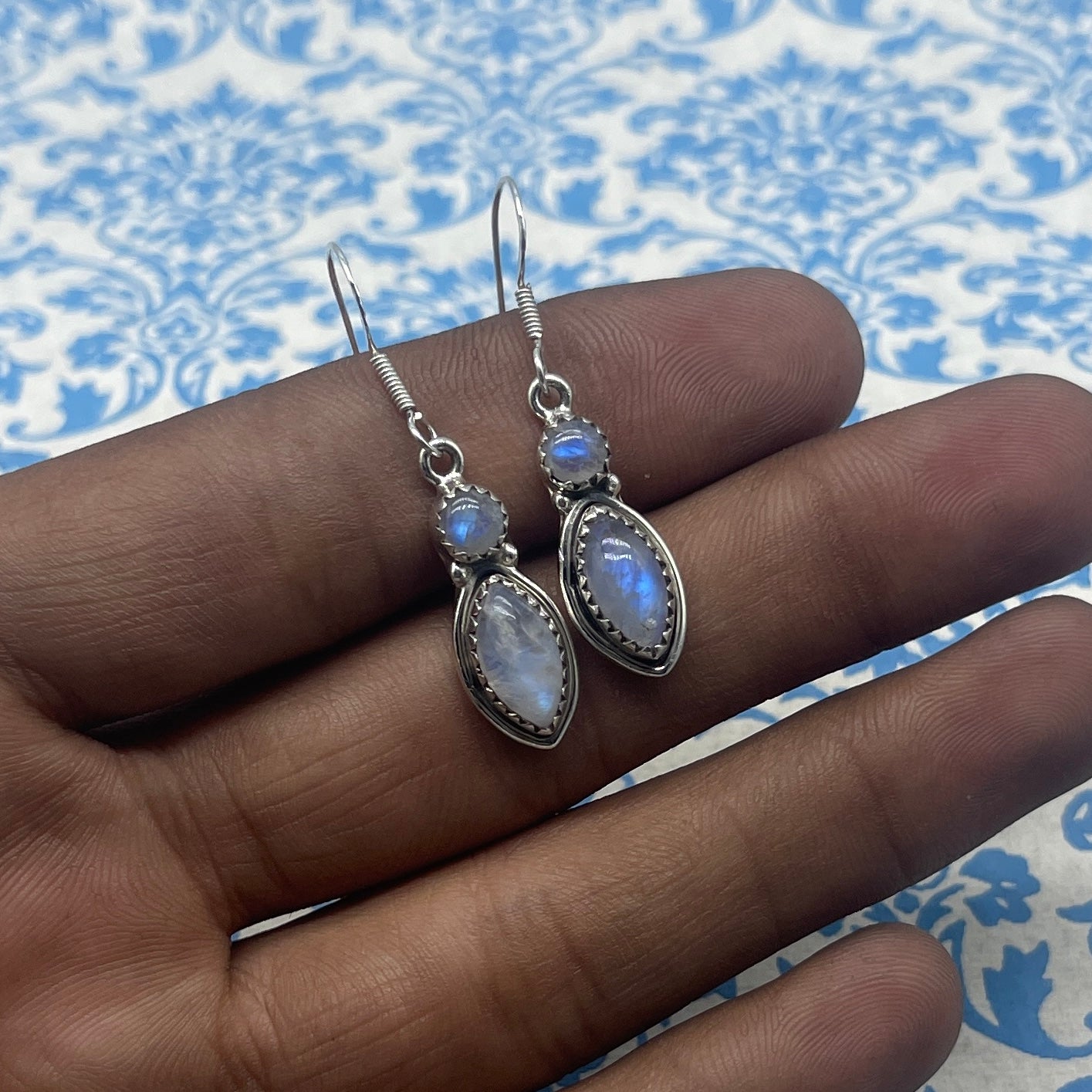 Fine Silver Moonstone Earrings – Lightweight Handmade Marquise Earrings